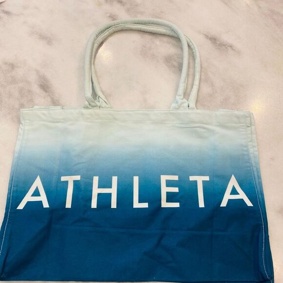 NWT Athleta Double Handle Ombre Canvas Beach Gym Tote Bag Blue One Size - Picture 4 of 8